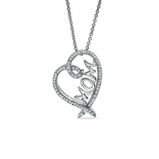 CT. T.W. Diamond Tilted Mom Heart Pendant in Sterling Silver