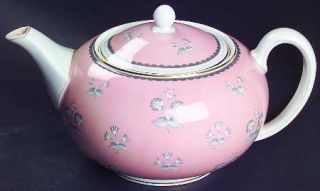 Wedgwood Pimpernel Pink Teapot & Lid, Fine China Dinnerware   Pink Rim, Gray&Pin