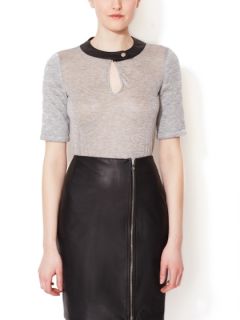 Quilted Sleeve Leather Keyhole Top by Yigal Azrouël