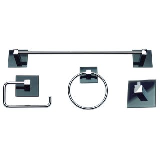 Spa Chrome/ Black Glass 4 piece Bathroom Accessory Set