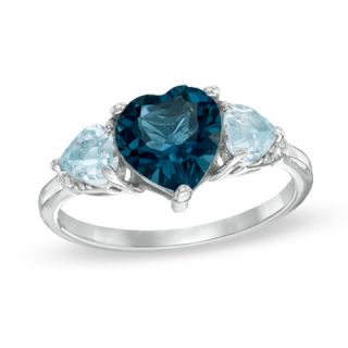 Heart Shaped London Blue Topaz Three Stone Ring in Sterling Silver
