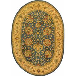 Handmade Antiquities Mashad Blue/ Ivory Wool Rug (76 X 96 Oval)