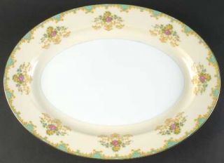 Noritake Tiffany 16 Oval Serving Platter, Fine China Dinnerware   Aqua & Tan Ed