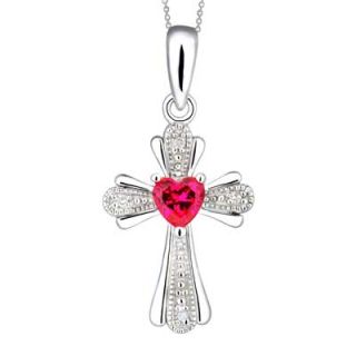 0mm Heart Shaped Lab Created Ruby and Diamond Accent Cross Pendant
