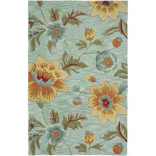 Hand hooked Blue Flora Area Rug (5x 79)