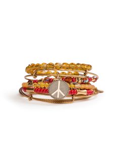 Set Of 7 Red & Yellow Peace Sign Bangle Bracelets by Alex & Ani