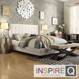 Inspire Q Inspire Q Marion White Linen Nailhead Wingback Tufted Upholstered Bed White Size Full