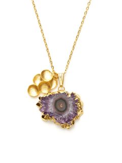 Gold Cluster & Amethyst Stalactite Pendant Necklace by Indulgems