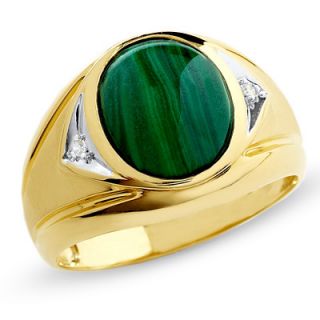 Mens Malachite Ring with Diamond Accents in 10K Gold   Zales