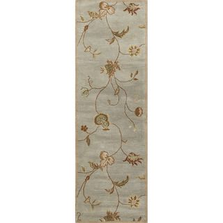 Hand tufted Transitional Floral Pattern Blue Wool Rug (26 X 8)