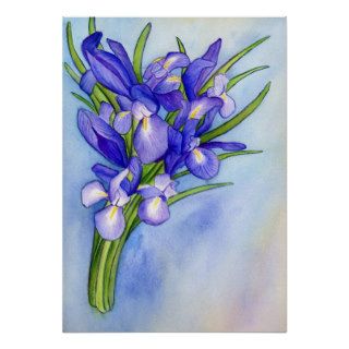 Iris Vase Watercolor Painting Art Poster Print
