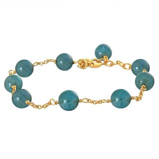 14k Gold over Silver Stabilized Turquoise Bead Bracelet Gemstone Bracelets