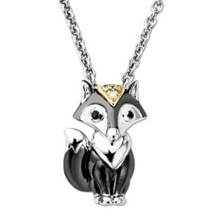 Enhanced Black and White Diamond Accent Fox Pendant in Sterling Silver