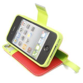 Colorful Wallet Stand Leather Flip with Credit Card Holder Case Cover for Apple iphone 4 4S 4G Gen Red & Yellow & Pink + 1 gift Cell Phones & Accessories