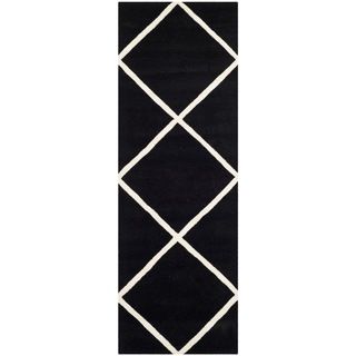 Handmade Moroccan Black Wool Geometric Rug (23 X 7)