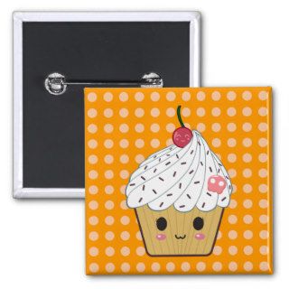 Kawaii Cupcake with Pink Sugar Skull and Cherry Pinback Button