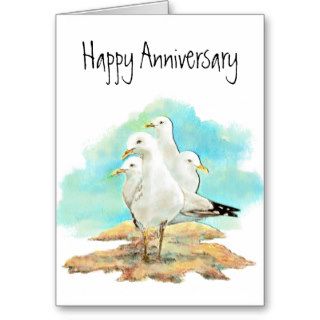 Funny Anniversary, Gang of Seagulls, birds Greeting Card