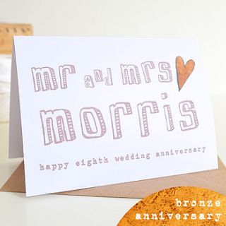 personalised eighth 'bronze anniversary' card by becka griffin illustration