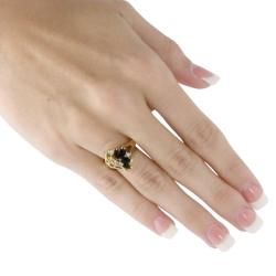 Angelina D'Andrea 14k Goldplated Marquise Onyx and Round Crystal Accent Ring Palm Beach Jewelry Gemstone Rings