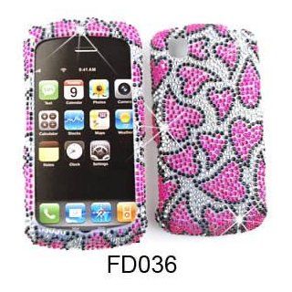LG Encore GT550 Full Diamond Crystal, Pink Hearts on White Full Rhinestones/Diamond/Bling   Hard Case/Cover/Faceplate/Snap On/Housing/Protector Cell Phones & Accessories