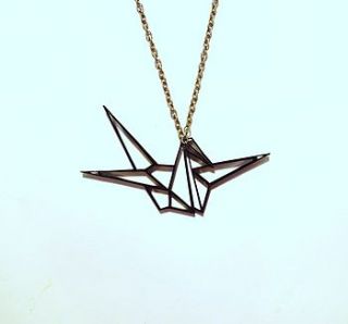 origami japanese crane pendant necklace by ( q u i e t l y   c r e a t i v e )