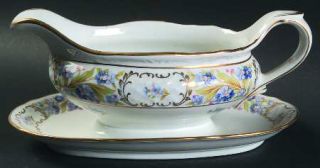 Schumann   Bavaria Forget Me Not Rim/Not Pierced Gravy Boat with Attached Underp