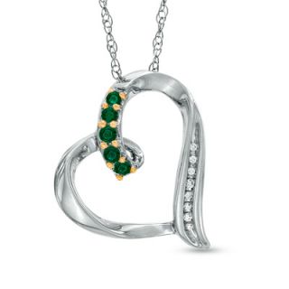 Lab Created Emerald and Diamond Accent Looping Heart Pendant in