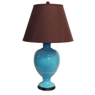 Round Turquoise Lamp With Brown Shade