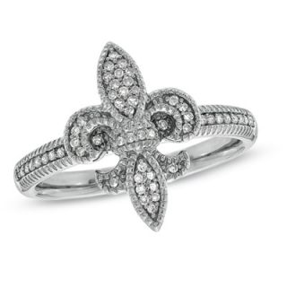 CT. T.W. Diamond Fleur de Lis Ring in Sterling Silver   Size 7
