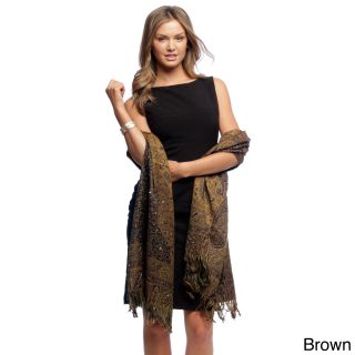 Selection Privee Paris Selection Privee Paris Carla Brown Paisley Sequined Wool Wrap Brown Size L