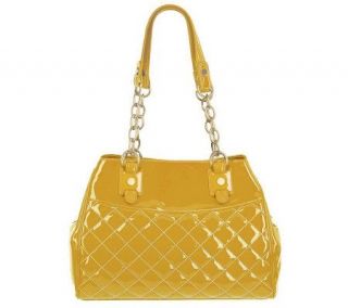 Maxx New York Italian Patent Triple Entry Quilted Tote w/ Chain Detail —