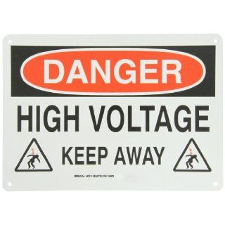 Brady 43118 14" Width x 10" Height B 555 Aluminum, Black and Red on White Electrical Hazard Sign, Header "Danger", Legend "High Voltage Keep Away" (with Picto) Industrial Warning Signs