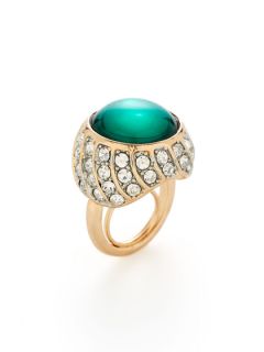 Green Resin & Pave Clear Stone Ring by Kenneth Jay Lane