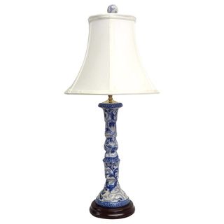 Blue/ White Fern Porcelain 1 light Candlestick Lamp
