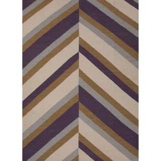 Handmade Flat Weave Stripe Pattern Pink/ Purple Wool Rug (9 X 12)
