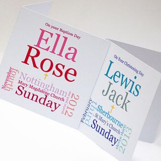 typographic personalised christening card by spotty n stripy