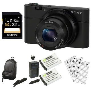 Sony DSC RX100 RX100 RX100B DSCRX100 20.2 MP Exmor CMOS Sensor Digital Camera with 3.6x Zoom + 32GB Class 10 Memory Card + Wasabi Replacement NP BX1 battery + Sony Soft Carry Case + Accessory Kit  Point And Shoot Digital Camera Bundles  Camera & Phot