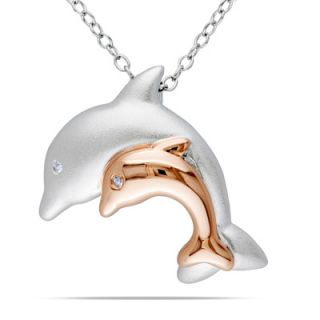 Diamond Accent Motherly Dolphin Pendant in Sterling Silver with Rose