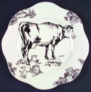 Sadek Barnyard Toile Large Dinner Plate, Fine China Dinnerware   Black On White,