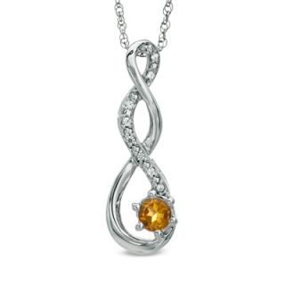 5mm Citrine and Diamond Accent Twist Pendant in Sterling Silver