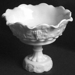 Westmoreland Paneled Grape Milk Glass Skirted Footed Lipped Bowl   Stem 1881, Mi