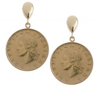 Italian Lire Coin Earrings with 14K Gold Bezel —
