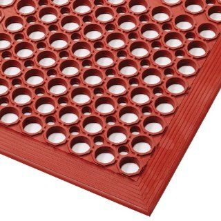 NoTrax Rubber 562 Sanitop Anti Fatigue Drainage Mat, for Wet Areas, 3' Width x 5' Length x 1/2" Thickness, Red Floor Matting
