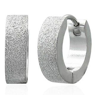 E565 E565 Stainless Steel Sandblasted Hoop Huggie Earrings Jewelry