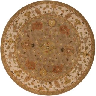 Tongsa Hand tufted Gold Classic Floral Border Oriental Wool Rug (8 Round)