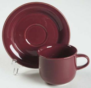 Nancy Calhoun Solid Color Raspberry Flat Cup & Saucer Set, Fine China Dinnerware