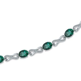 Oval Lab Created Emerald and Diamond Accent Knot Bracelet in Sterling