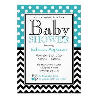 Polka Dot Turquoise & Chevron Baby Shower Personalized Invitation