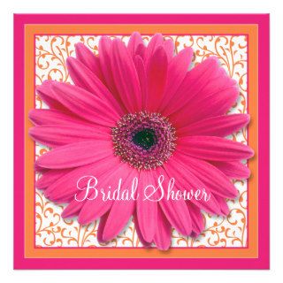 Pink Orange Gerbera Daisy Bridal Shower Invitation