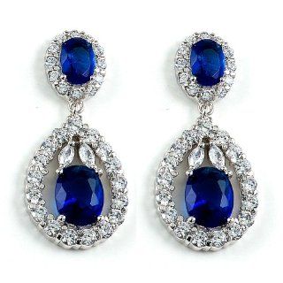 CleverEve Designer Series Dual Victorian Sapphire & Pave Set CZ Dangle Sterling Silver Earrings CleverSilver Jewelry